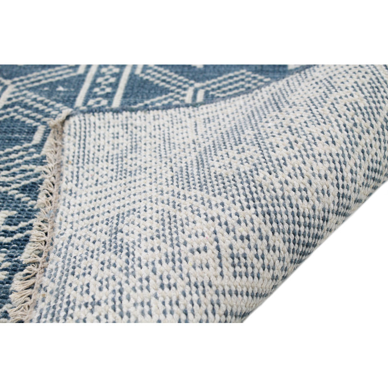 Azure Blue Hand-Knotted Wool Rectangular Rug 3'6" x 5'6"
