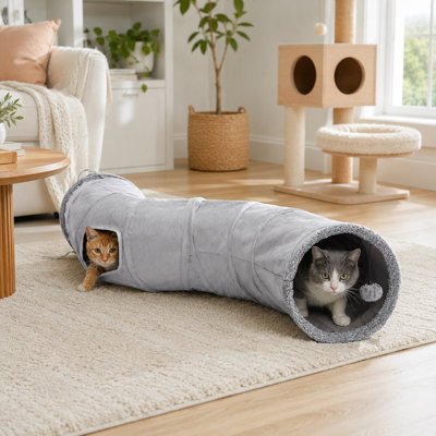 51'' S-Shaped Cat Tunnel, Peepholes and Hanging Ball Toy