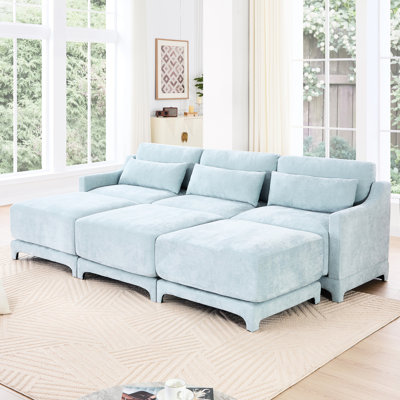 Bleu ciel avec 3 sièges et repose-pieds amovibles, tissu chenille, coussin lombaire, base de haute qualité, support ergonomique moderne, assemblage facile à trois places bleu, matériau à installer, convient à