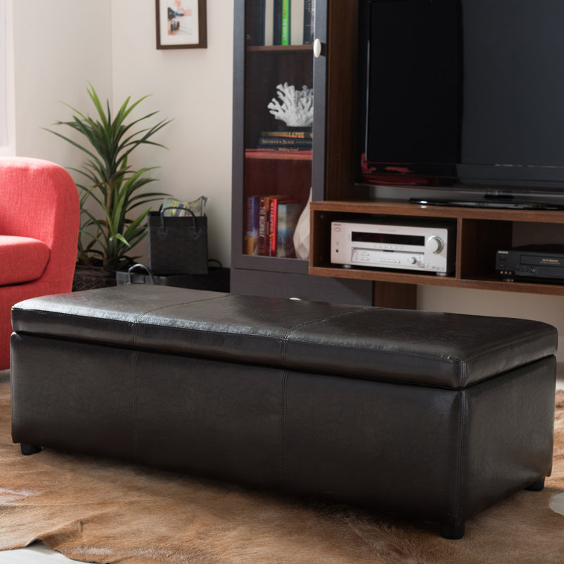 Chanett Faux Leather Ottoman, Dark Brown Faux Leather