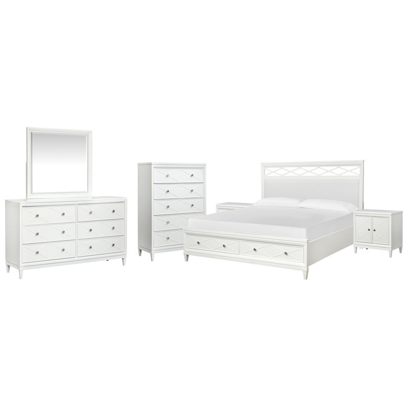 Commode à 2 tiroirs avec miroir de paysage et commode à tiroirs Colby, 6 pièces: lit, 2 tables de chevet, commode, miroi