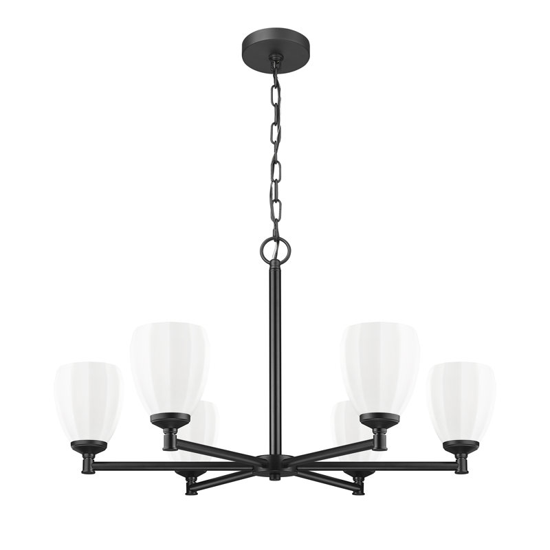 Lustre moderne Mattera, Six lumières, Noir mat, H 18,25 po x l 32 po x P 32 po