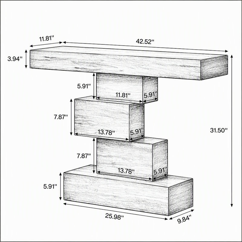 42 Inch Console Table, Narrow Entryway Table with Geometric Base