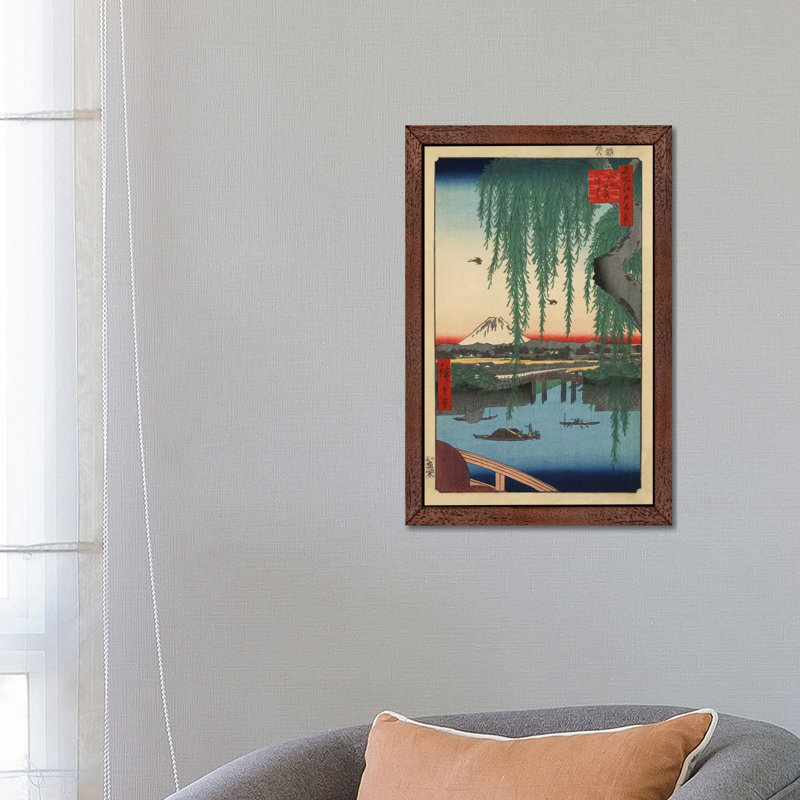 Yatsumi No Hashi (Yatsumi Bridge) - Print on Canvas, 66.04 cm H x 45.72 cm W, Brown Floater Framed