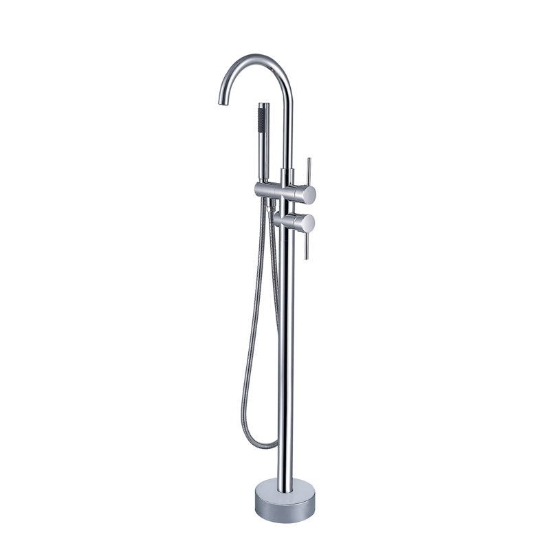 Robinet de baignoire autoportante 45 "à 2 poignées avec douchette en titane 45 5/8 po, Chrome chrome