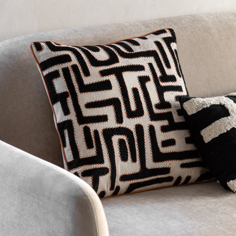 Geometric Square Cushion, Black