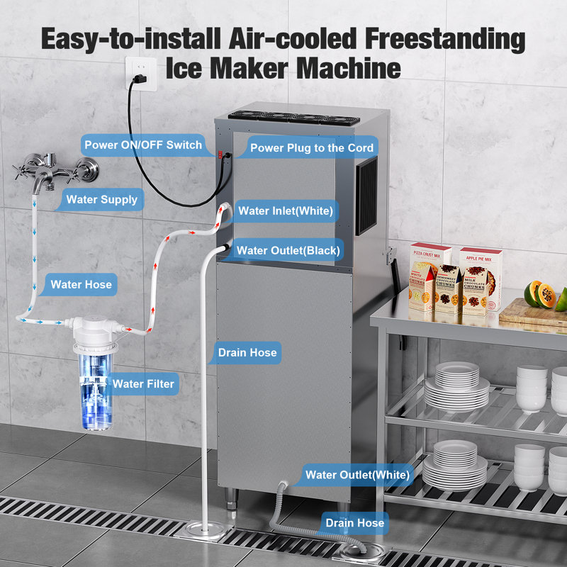 Coolski Commercial Ice Machine 450 Lb. Daily Production Clear Cube Ice Freestanding