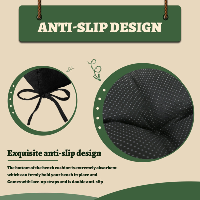Bench Cushion, Non-Slip Tufted Bench Cushion, 30" x 14", Black