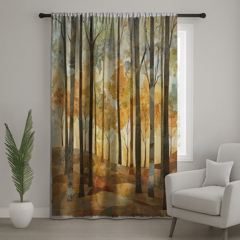 Autumn Forest Landscape Window Curtains, Forest Sheer & Blockout Curtains - 1 Panel, 50" x 80" - 1 Panel, Transparent