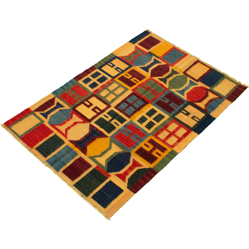 Tapis de bois one-of-kind à la main noué la new age anatolian orange/vert/bleu 4 pi 3 po x 6 pi en laine de 2 po