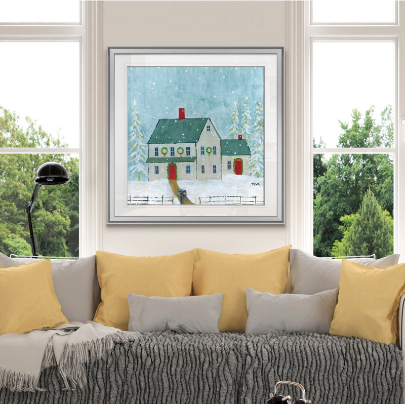 «Home for Christmas», peinture, H 24 po x l 24 po x P 1,5 po, Encadrement argenté