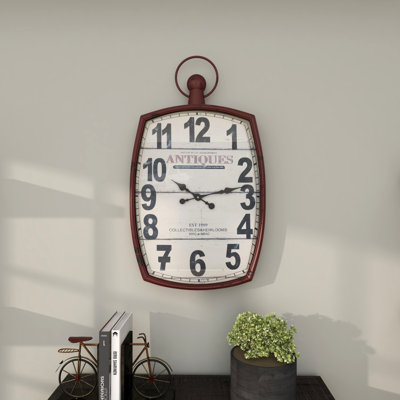 Mante Metal Distressed Pocket Watch Inspired Decorative Red Wall Clock