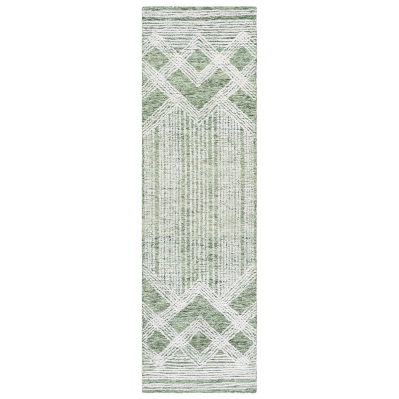 Pine Hand Tufted Wool;Cotton Geometric Rug, Runner 2'3" x 8'