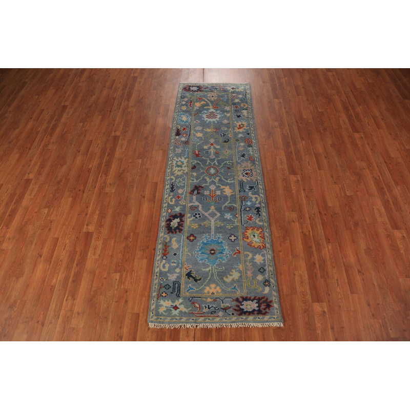 Tapis de couloir indien à motif floral Oushak 3 x 8