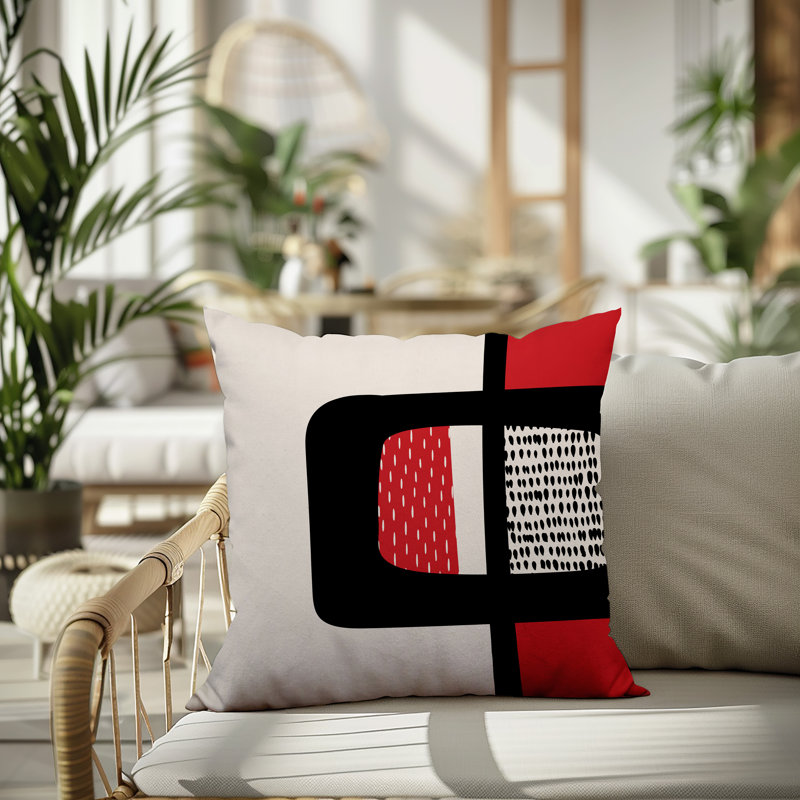 Coussin carré intérieur / extérieur pia, H 17 po x l 17 po, Rouge / noir / blanc cassé
