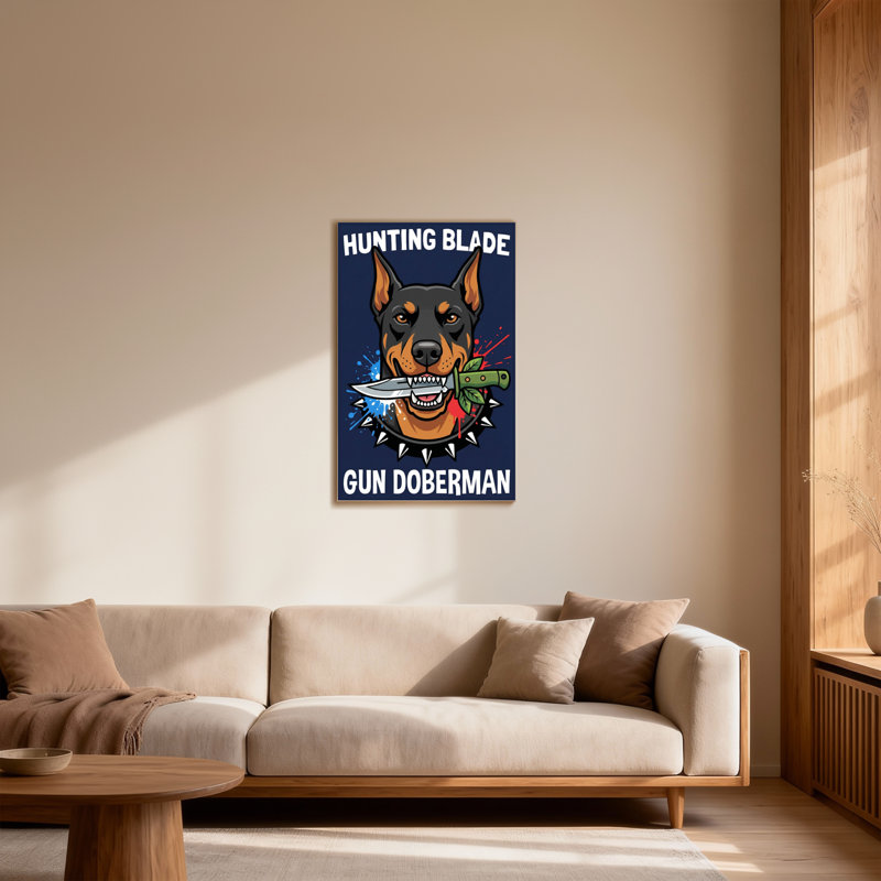 Animaux, chasse, lame, pistolet, doberman, couteau, art, H 18 po x l 12 po
