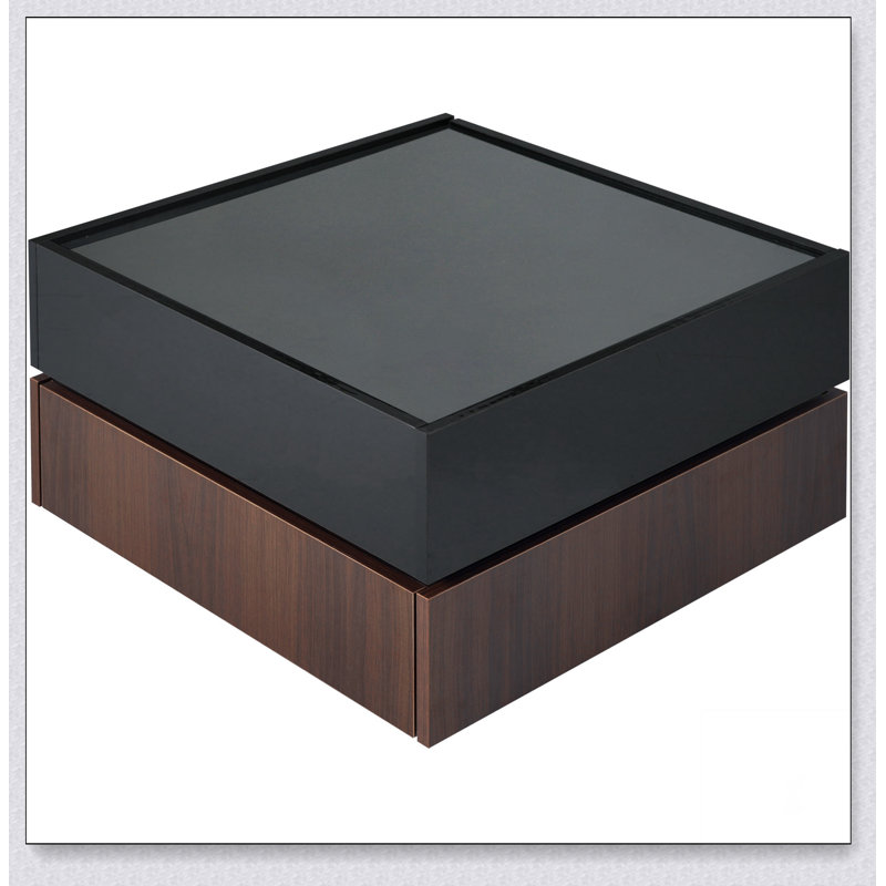 Multi-functional Square 360°Rotating Coffee Table with 2 Drawers, High Gloss 2-Tier Centre Table