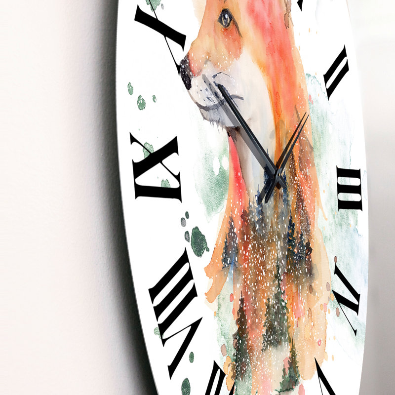 Dessin de renard orange III - horloge murale traditionnelle, Moyen