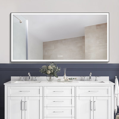 Miroir de salle de bain mural à DEL avec fonction antibuée et mémoire avec trois interrupteurs tactiles