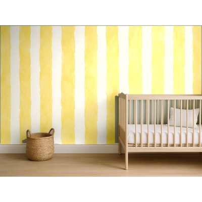 Butter Yellow Painted Stripes Wallpaper Mural, Peel and Stick Kids Room Wall Mural, Watercolor Nursery Wallpaper Made to Measure