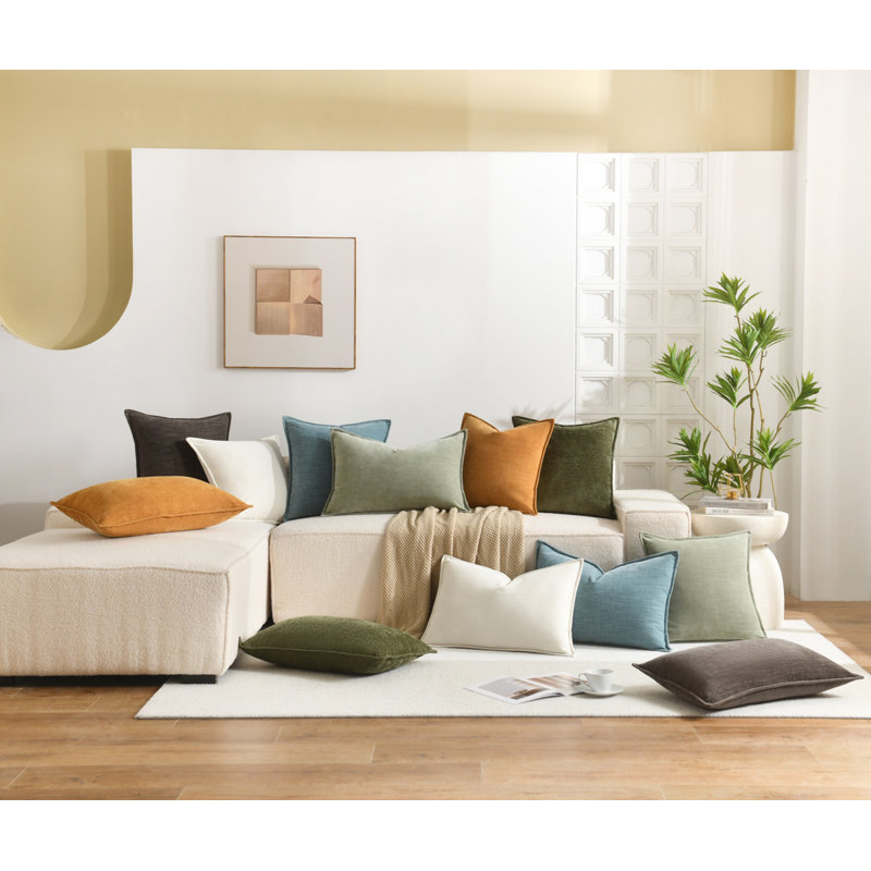 Super Soft Velvety Slub Heavy Chenille Decorative Pillow Cover with Flange (Set of 2), Sage Green, Square 18"