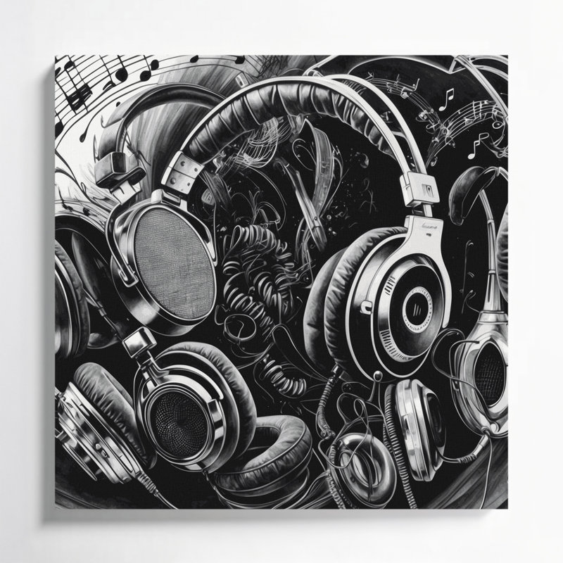 Art musical sur toile gris, H 32 po x l 32 po