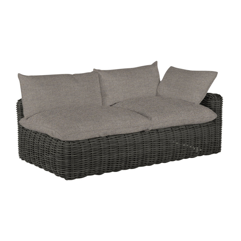Montecito 75.25" Wide Outdoor Wicker Right Hand Facing Loveseat with Cushions, Welt, Indigo Velvet, Slate Gray