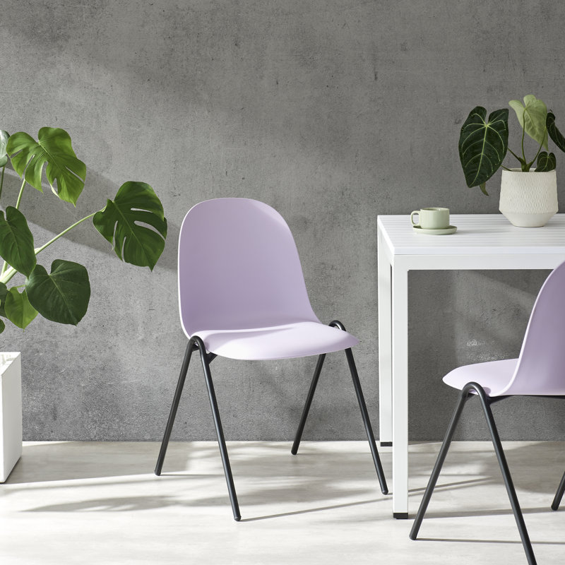 Berlin Contemporary Minimalist Stackable Plastic Dining Chair with Metal Leg, Quick Assembly, Indoor/Outdoor Chair (Set of 4)