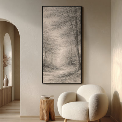 Très grand reproduction d'art sur tissu - Chemin forestier rétro avec des arbres denses pour le salon ou la chambre à coucher - «Assemblage requis du cadre (cadre non fini)»