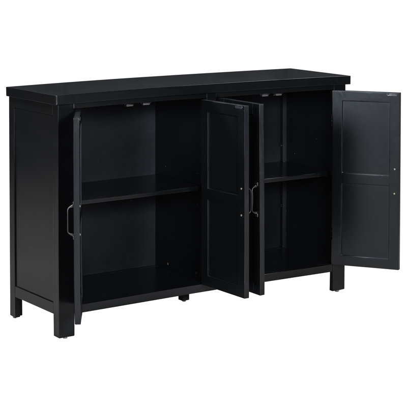 U_STYLE Buffet de rangement à 4 portes avec tablettes réglables et poignées rétro Atimon, rangement spacieux, pieds en pin, pour le salon, le bureau et le vestibule