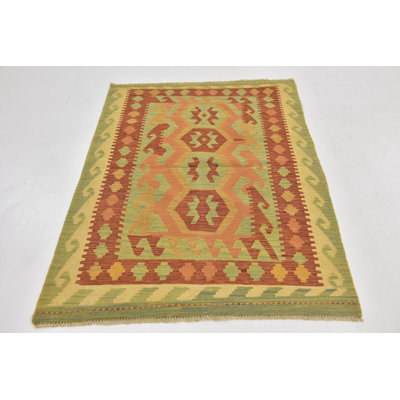 Tapis de zone en laine rouge 3 pi 2 po x 4 pi 10 po one-of-kind main-noué la Elland
