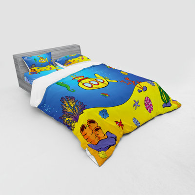 Ensemble de housse de couette moderne et contemporaine en microfibre bleue / jaune