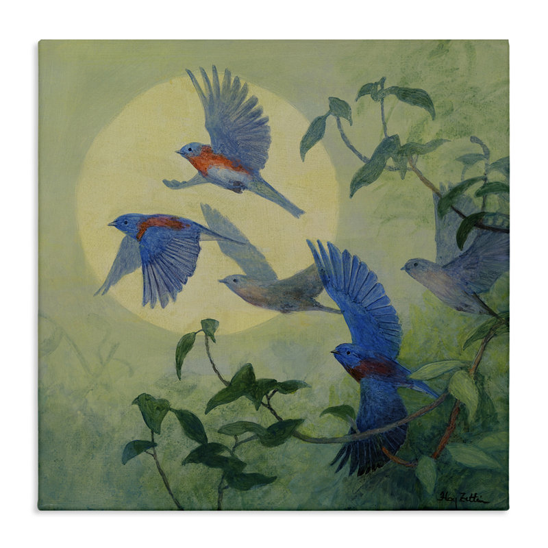 «Bluebird Flock over Moon», art mural par Floy Zittin, H 30 po x l 30 po