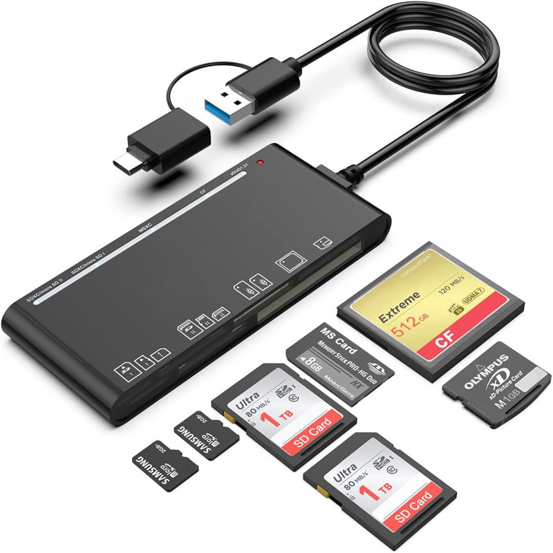 7-in-1 Usb C Card Reader, High-speed Usb 3.0 Memory Card Reader Adapter For Cf Sd Tf Microsd, Black
