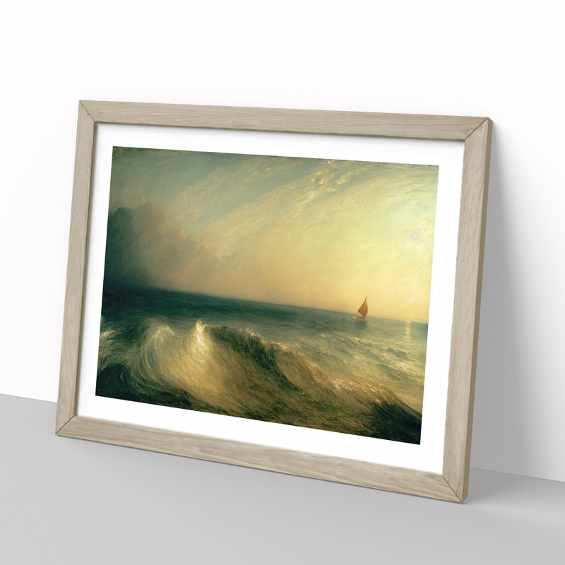 Moody Sailing Boat - Framed Print, 25cm H x 34cm W x 2cm D, Oak Framed