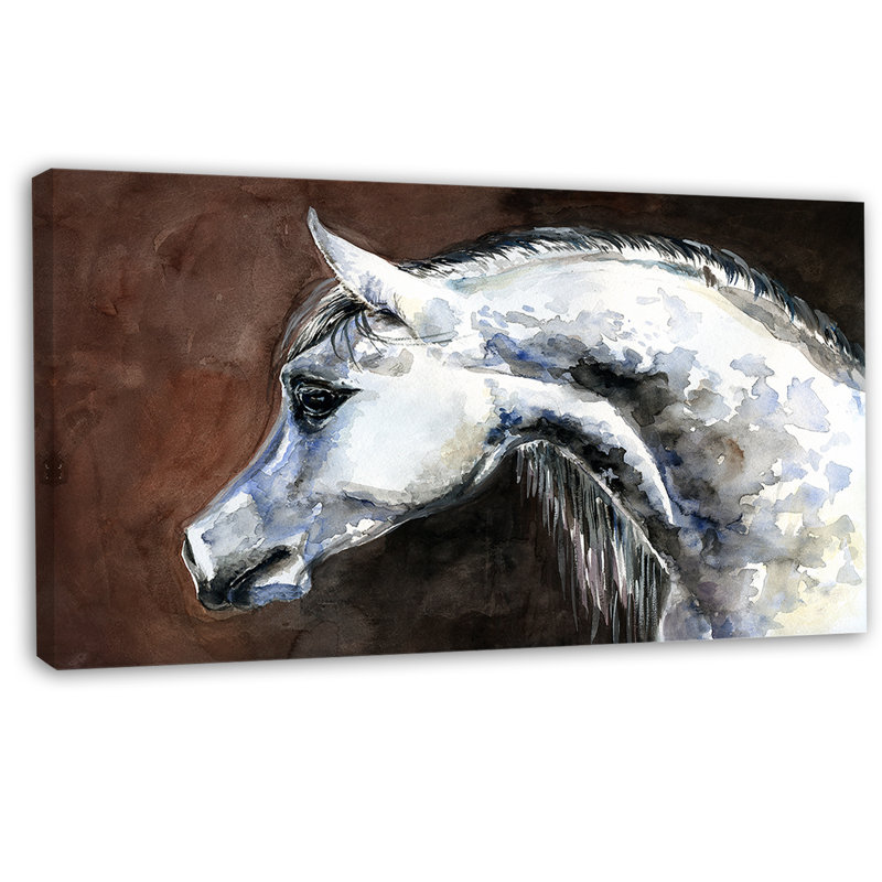 «Gray Arabian Horse Watercolor», reproduction d'art sur toile tendue, H 16 po x l 32 po x P 1 po