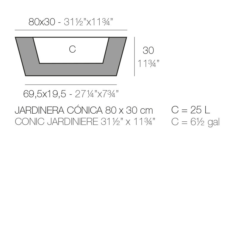 Conic Resin Planter Box, Anthracite, 11.75" H x 31.5" W x 11.75" D