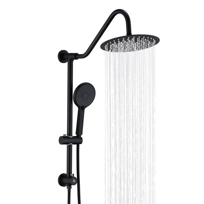 Pomme de douche à pluie de 10 po et douchette à main - noir mat rehaussant le niveau de satisfaction fixé au mur avec finition anticorrosion