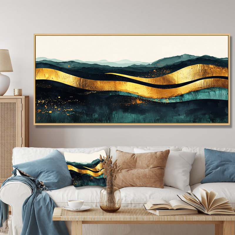 «Minimal Forest and Peaks Solitude Horizon III», art mural abstrait, H 28 po x l 60 po, Floater Framed, Naturel