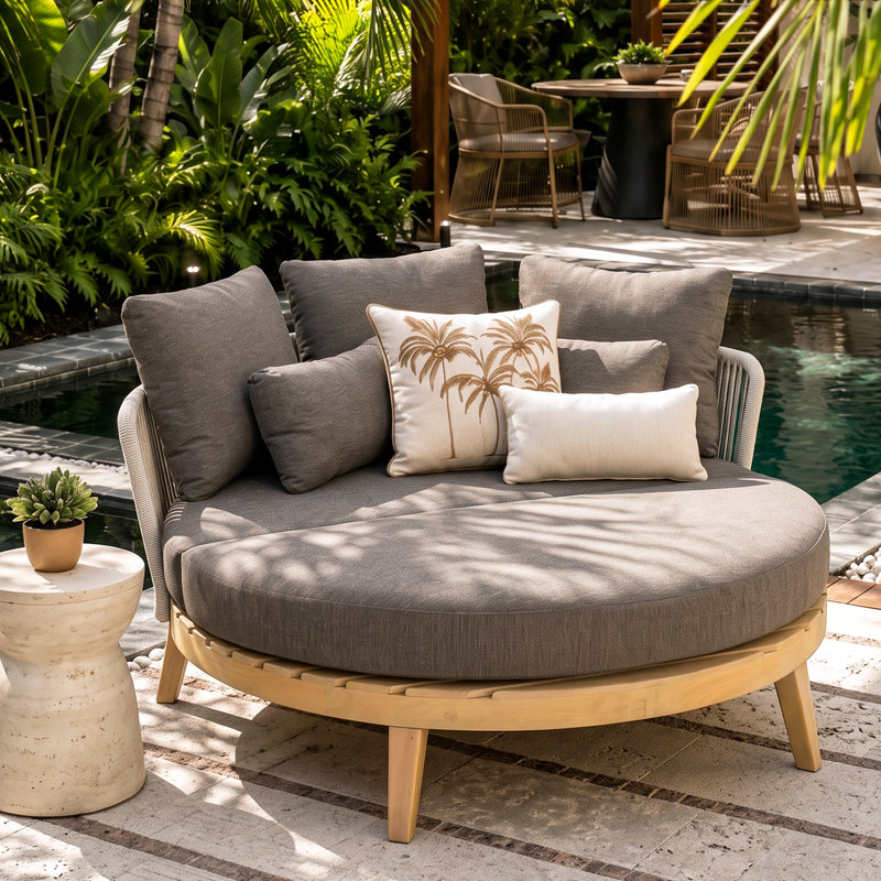 Lit de jour d'extérieur rond en bois d'acacia Kailani, Tan