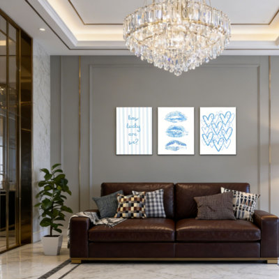 Ensemble de 3 toiles murales bleues sans cadre 3 "16" x 24 "