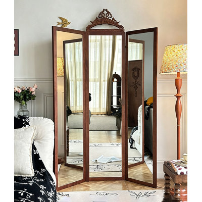 Medieval-Style Tang-Style Wooden Three-Fold Engraved Full-Length Mirror
