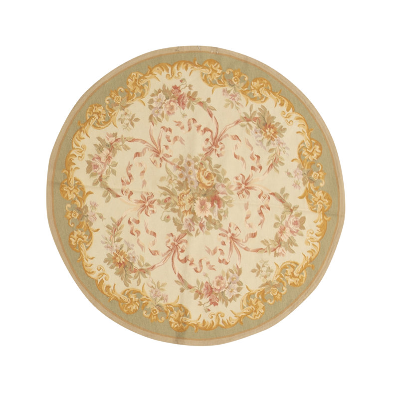 Wool Oriental Area Rug in Ivory/Light Green