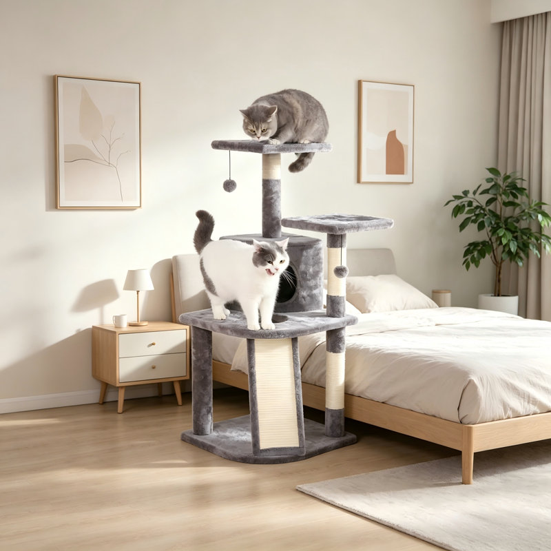 45-Inch Gray Five-Tier Cat Tree Apartment, Multi-Functional All-In-One Design, Providing Both Play And Rest Space For Your Cat.