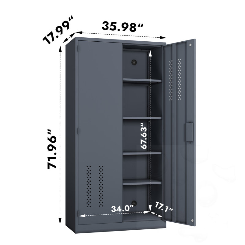 Metal garage lockable file storage cabinet with doors and adjustable shelves