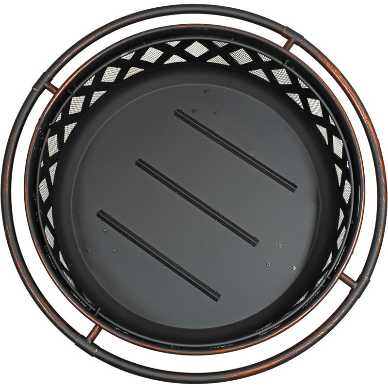 Bronze 30-Inch Crossweave Wood-Burning Fire Pit with Screen and Poker