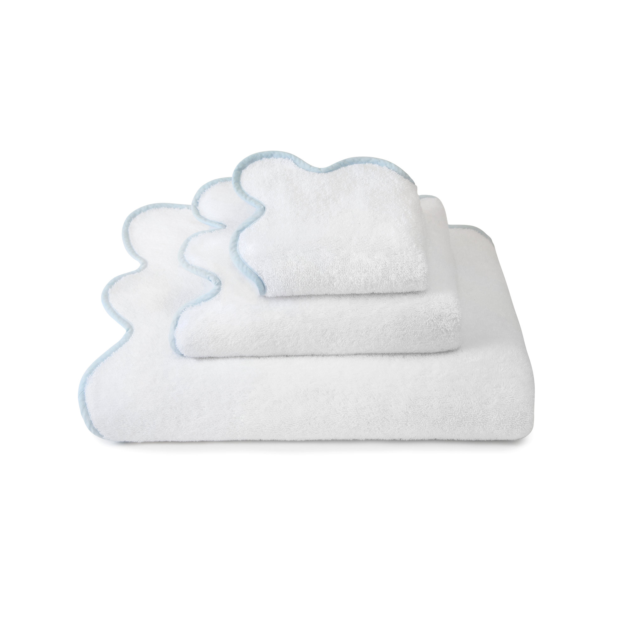 Scalloped Hand Towel, White/Light Gray