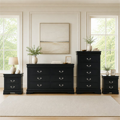4‑Piece Transitional Bedroom Storage Furniture Set, Includes 2 Nightstands, 1 Dresser  1 Chest, Solid Wood Construction, Dovetail Drawers, 4 Colors B