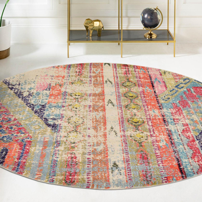 Tapis bleu clair Rohini, Rond 3 pi 3 po