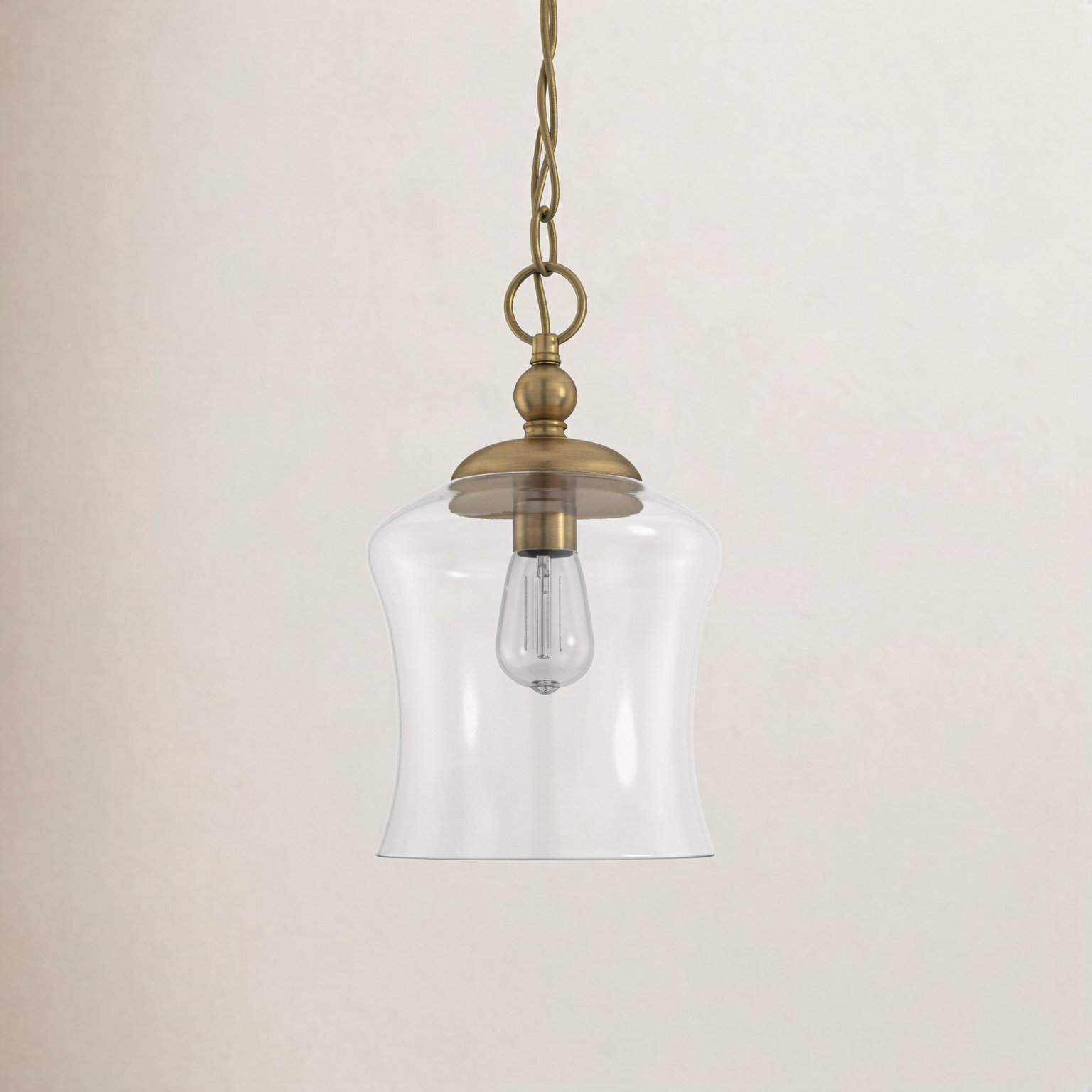 Pinedale Single Light Glass Dimmable Pendant, Natural Brass